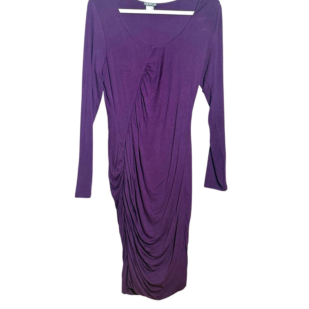 VENUS Purple Violet Cinched Sides Long Sleeved Maxi Dress, Size: M